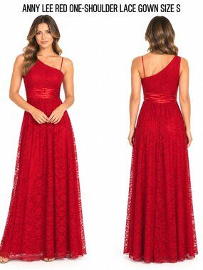 ANNY LEE RED ONE-SHOULDER LACE MAXI GOWN SIZE S